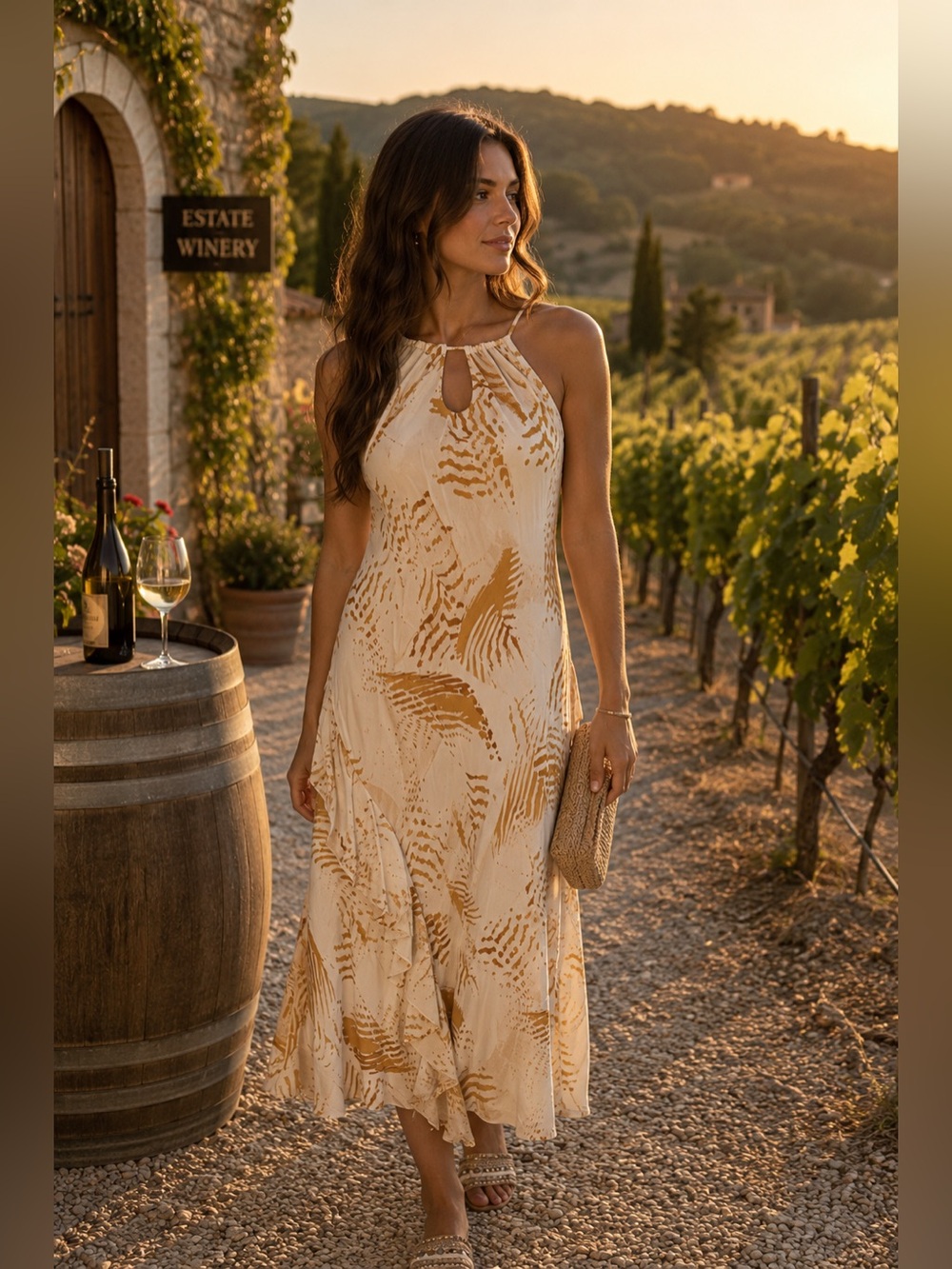 Banana Republic Cream and Tan Dress